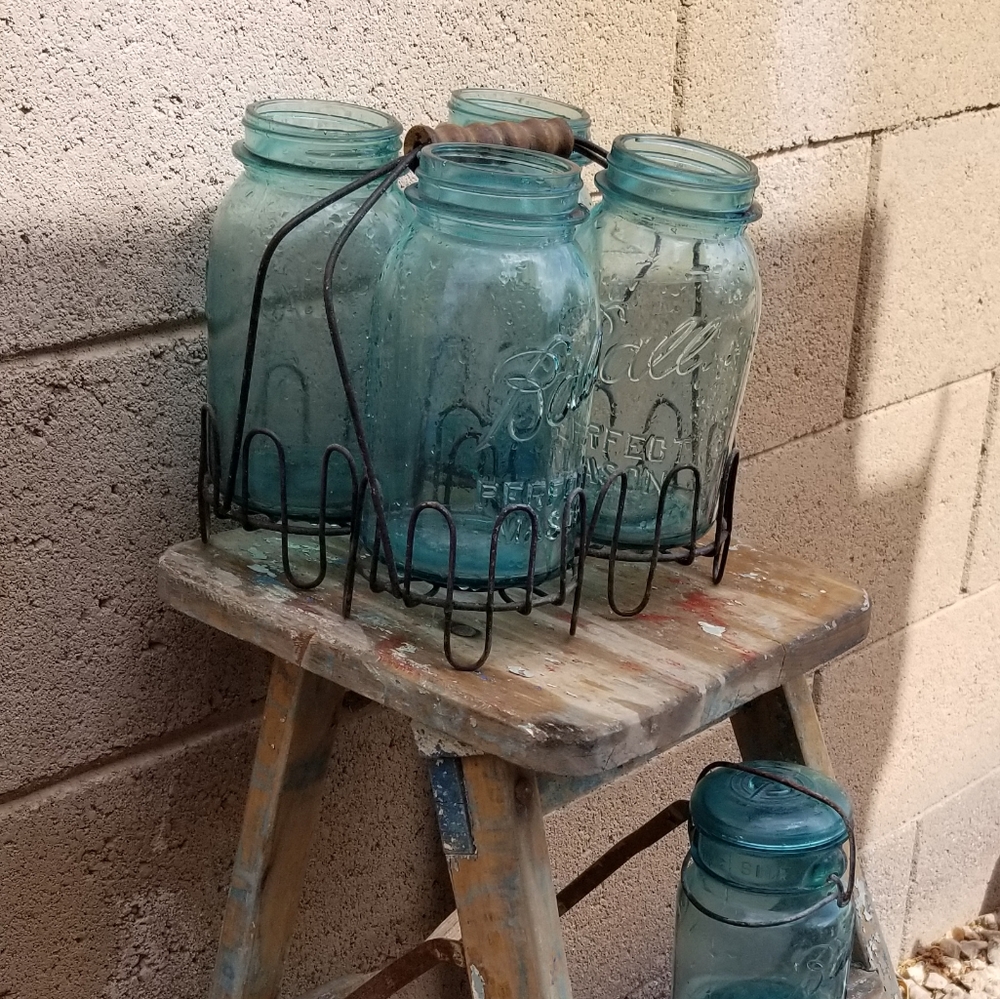 Vintage Ball Perfect Mason Jar set of 4 Aqua blue